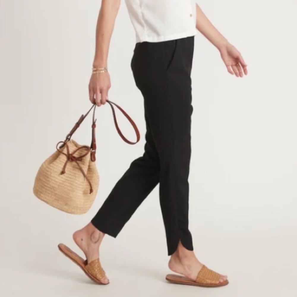 Marine Layer Allison Pant elastic waist pants high rise dolphin hem 27 28 6 8 M